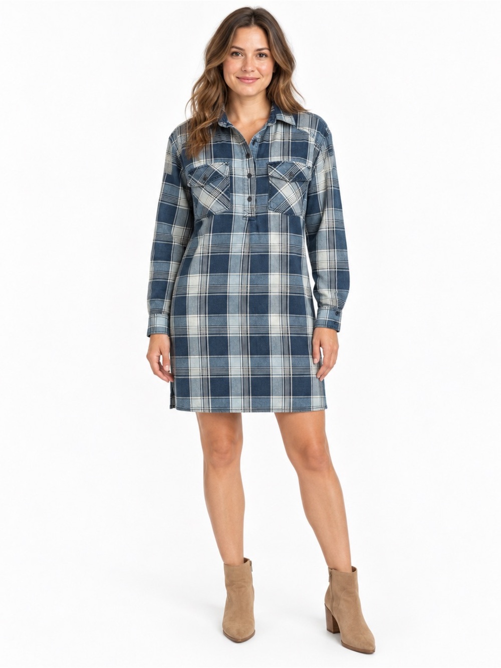 Current/Elliott The Twist Plaid Denim Tie-Back Shirtdress Size 1 Small